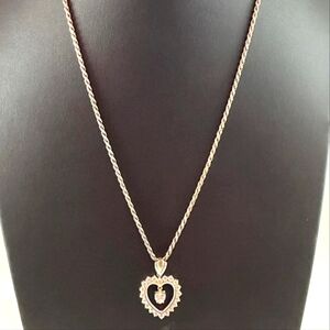 SU STERLING SILVER WHITE STONE 24 INCH NECKLACE HEART PENDANT 17.4G #FN400